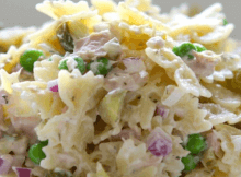 Tuna pasta salad with dill and peas